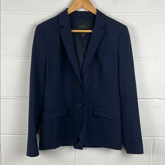 J.Crew women’s 1035 bi stretch two button Italian wool lapel navy blue blazer - Picture 1 of 8